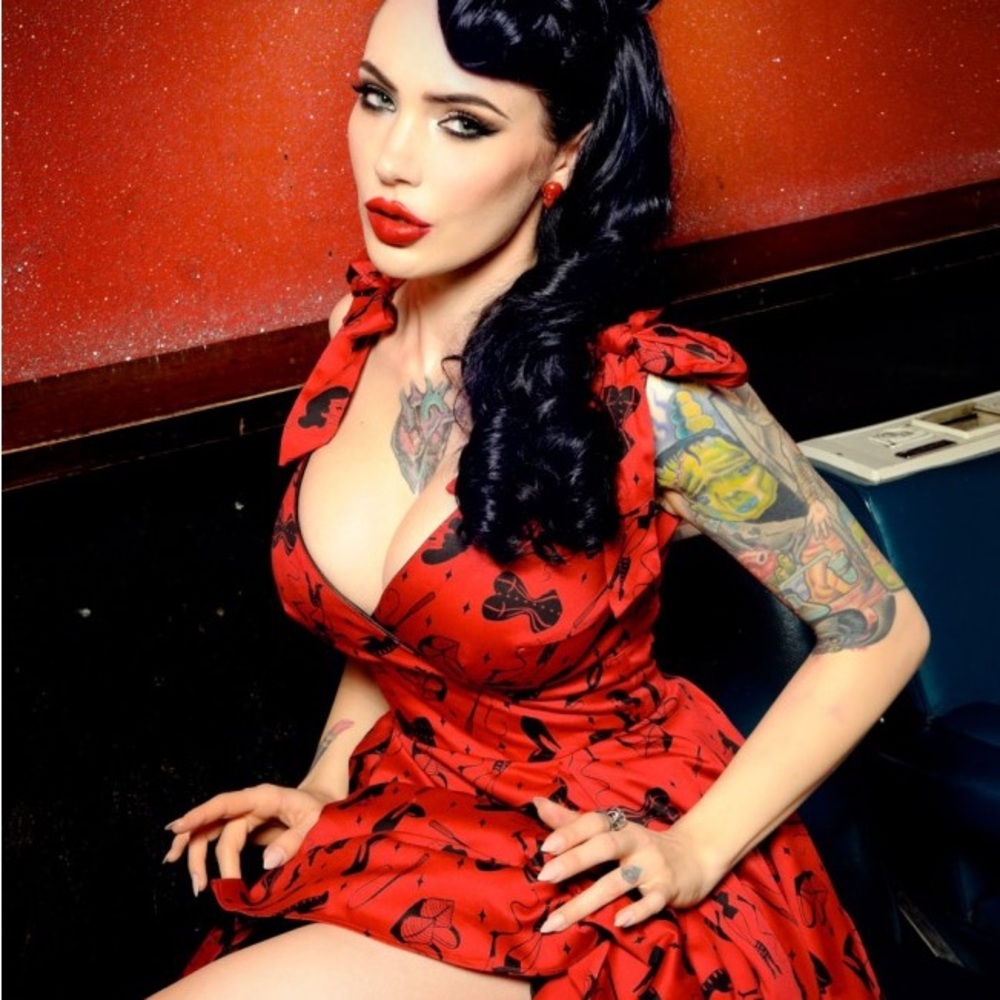 Deadly Dames Tie Me Up Dress in fetish print